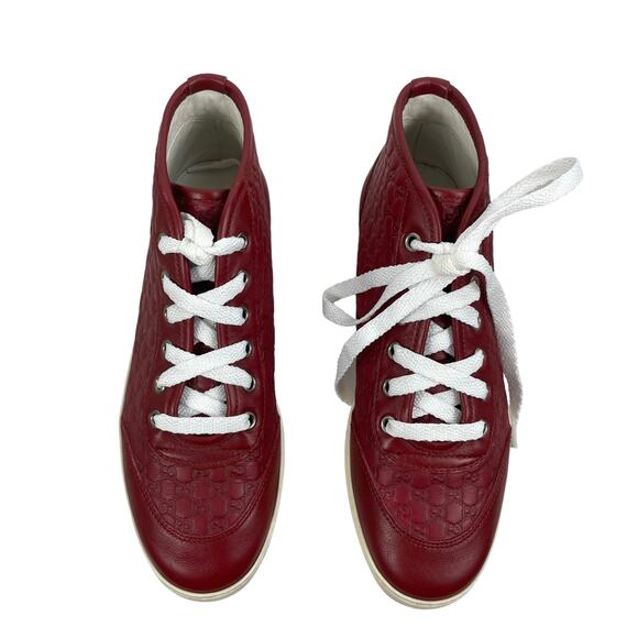 GUCCI Microguccissim Red Leather High Top Sneakers Lace Up Size 36 - Picture 3 of 11